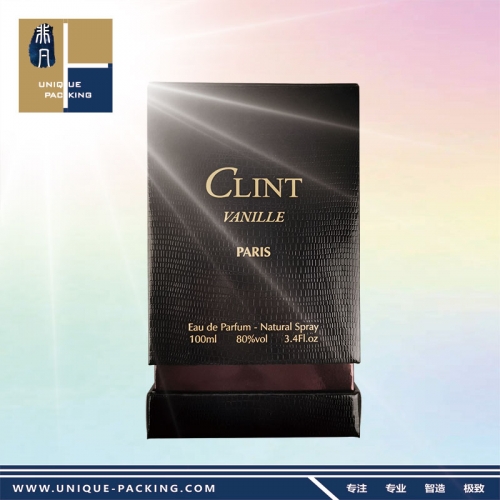 Clint vanille paris perfume paper packaging box perfume unique design black perfume paper packaging 
